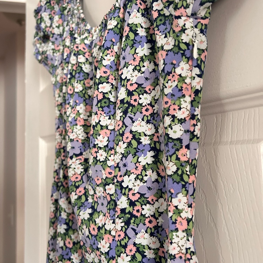 SHEIN Blue and Pink Ruched Puff Sleeve Mini Dress - Picture 4 of 7